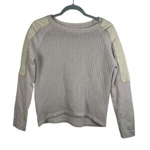 Brochu Walker Cashmere Wool Open Knit Leather Panel Sweater Size XS EUC